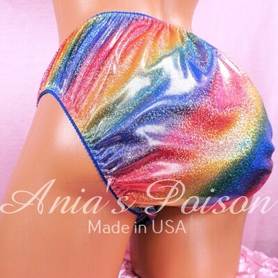 Ania's Poison Rainbow sparkle Metallic Foil shiny mens Sissy full cut bikini panties S-XXL
