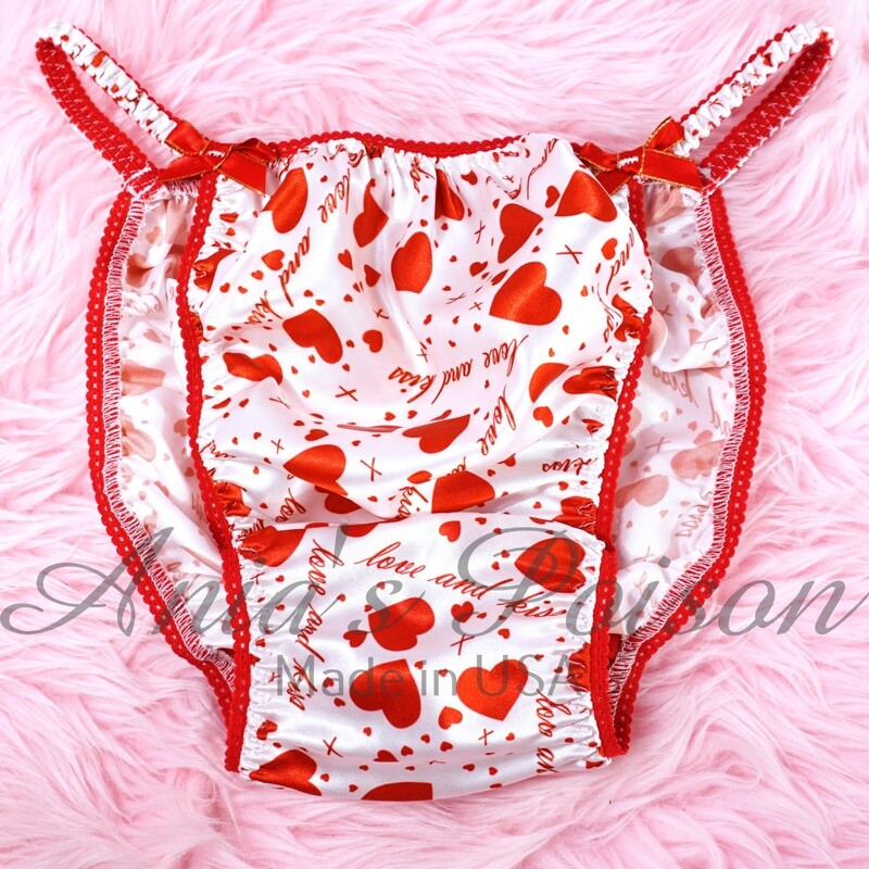 Valentine's Day Red Hearts NEW Ania's Poison Cut sissy MENS SATIN Beautiful Shiny Silky wet look Mens holiday string Bikini panties LIMITED EDITION