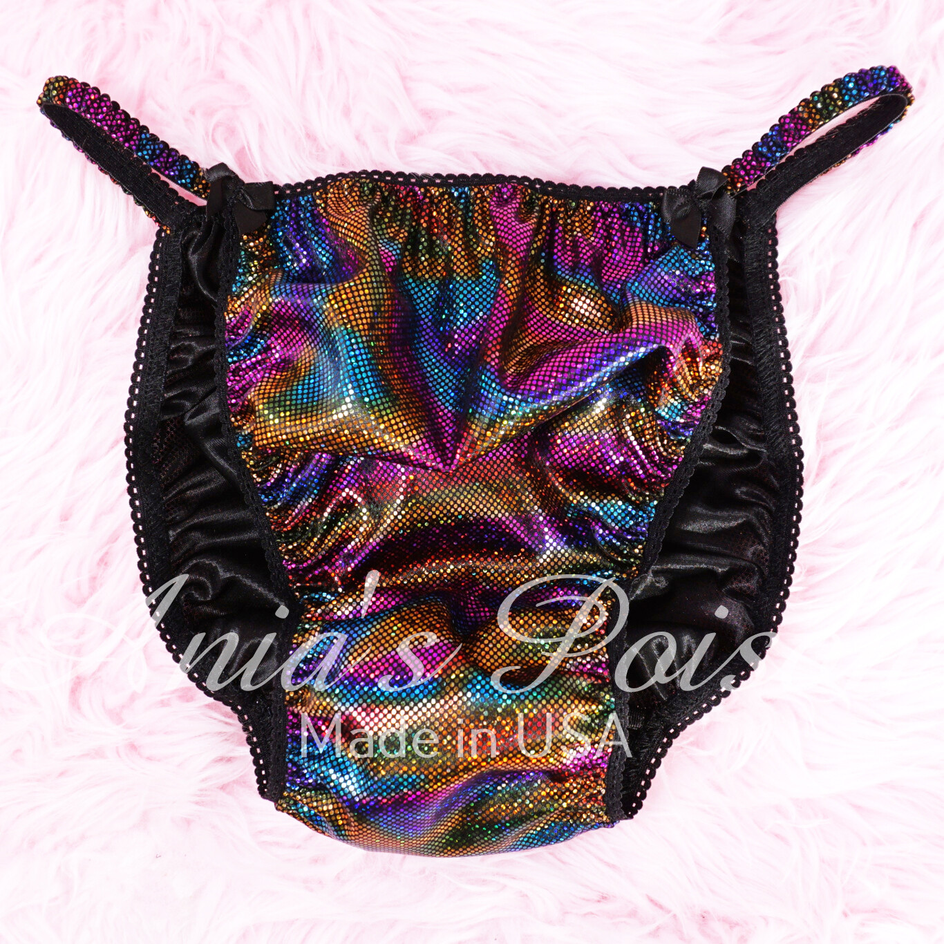 MENS ANias Poison CUT Mardi Gras Rainbow Foil Limited Edition String Bikini Panties