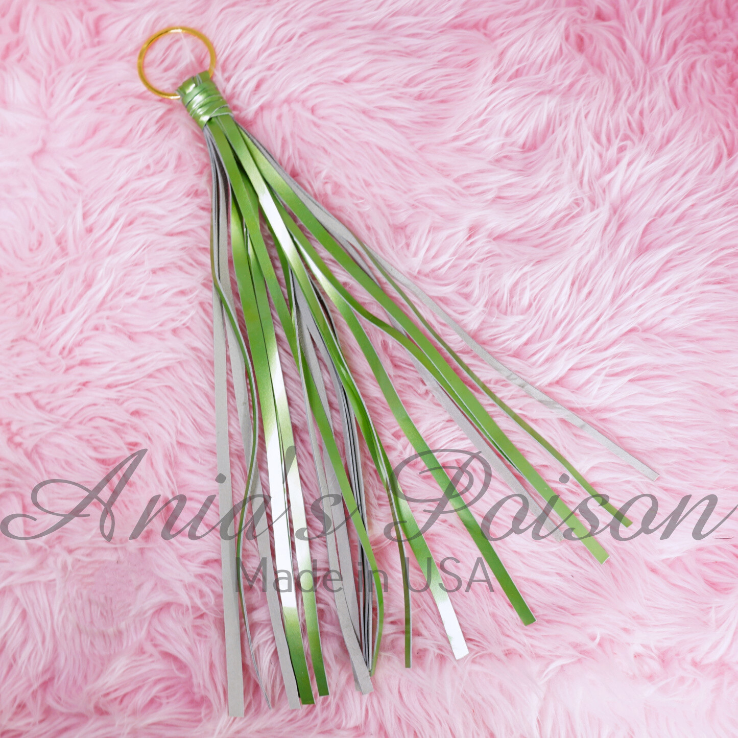 Green Small Leather Gold Flogger whip Toy / fun gift