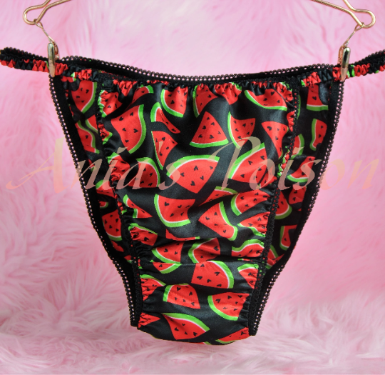 Ania's Poison Black Red Watermelon Novelty Print Summer polyester string bikini sissy mens underwear panties M L