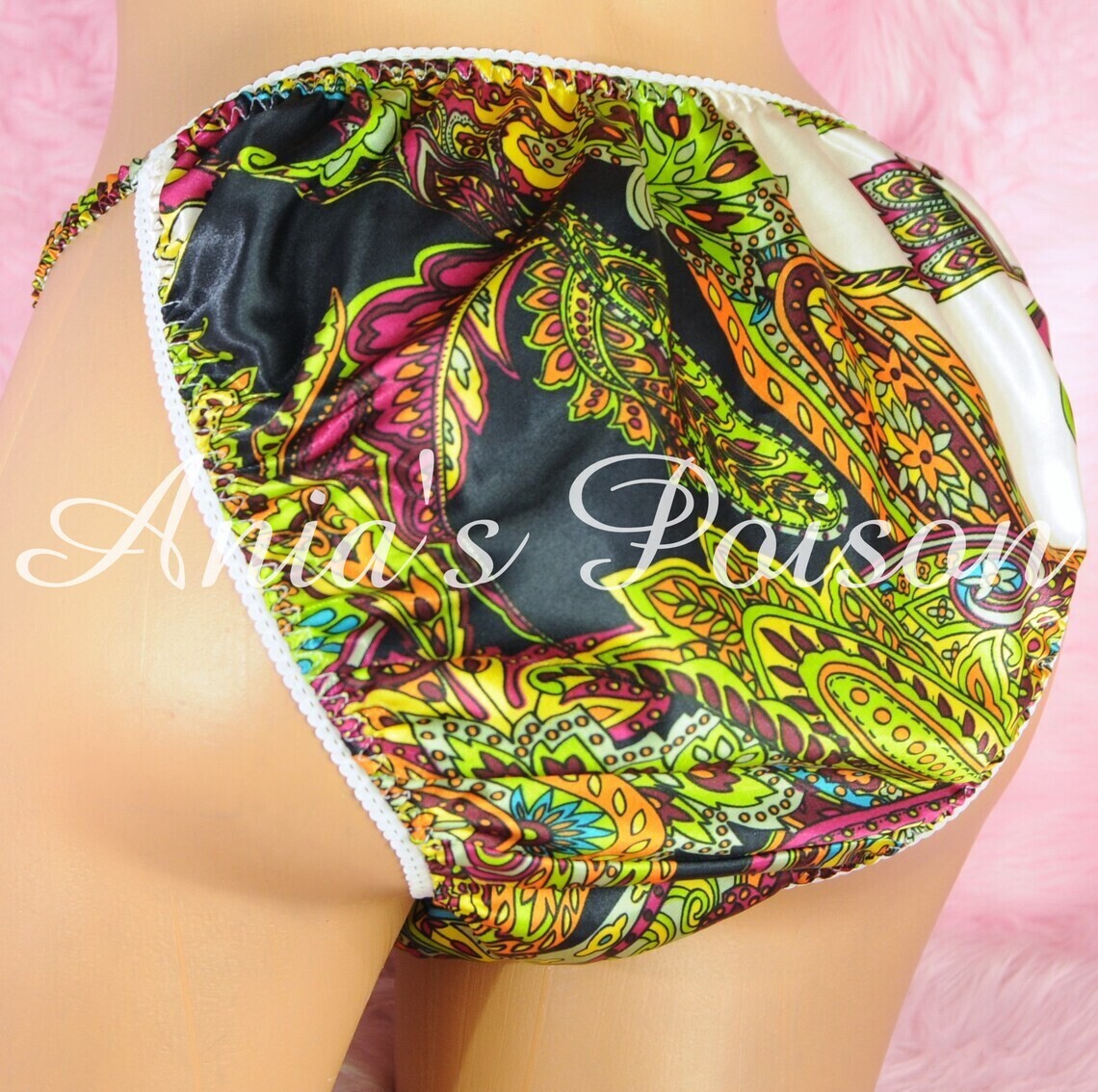 Floral Ethnic Tribal Paisley 100% polyester string bikini sissy men's underwear panties DEAD STOCK M and L, Size: M