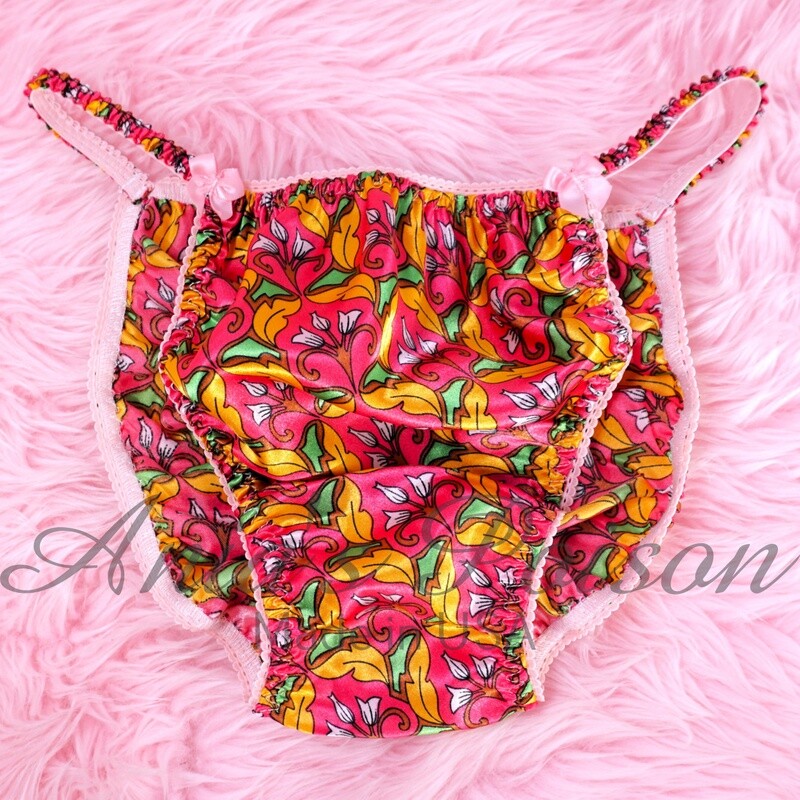 AMAZING dead stock M oNLY Ania's Poison HOT PINK Exotic Floral Prints 100% polyester string bikini sissy mens underwear panties