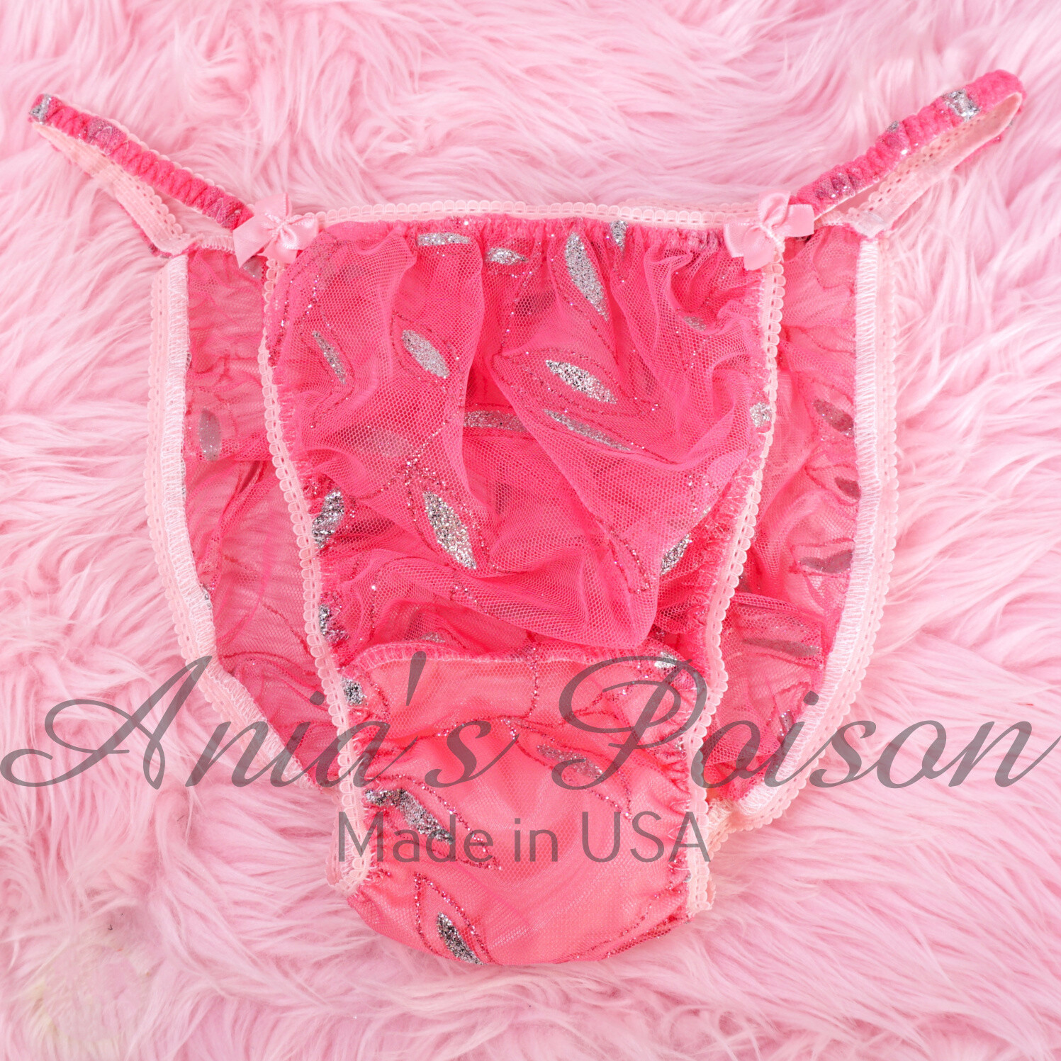 Valentines Day Totally Sissy - Baby Pink Sparkle mesh  Sheer string bikini princess Panties