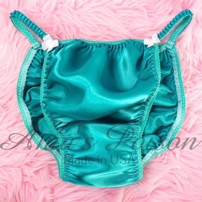 Ania's Poison Cut Teal Green Slippery 100% polyester SATIN string bikini sissy mens underwear panties S - XXL