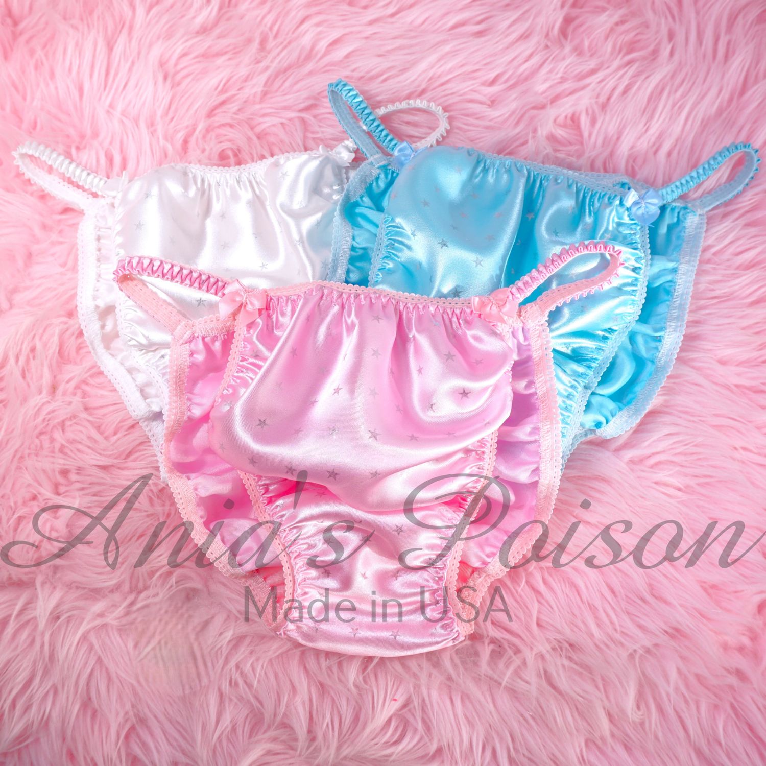 Ania's Poison July 4th Panties PINK WHITE AND BLUE Stars string bikini sissy mens underwear Patriotic USA print panties