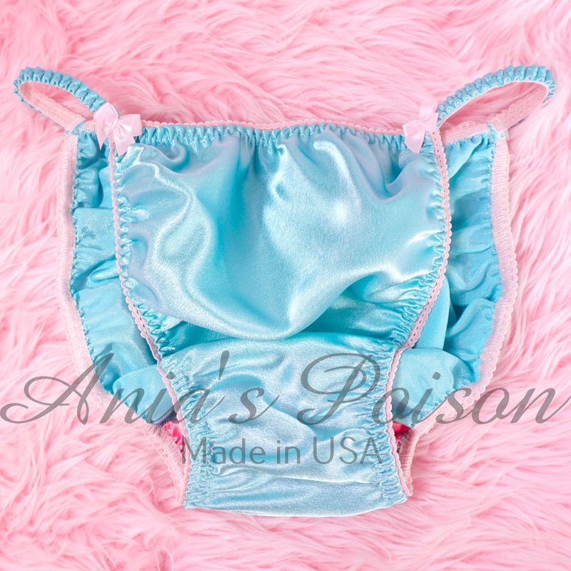 Ania's Poison M - XXL Rare ULTRA SHINE sky Blue 100% polyester string bikini sissy men's underwear panties