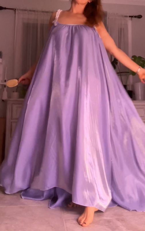 Ania's Poison Vintage style Silky shiny iridescent lilac nightgown Lacy straps Nightie Peignoir gown OS L XL