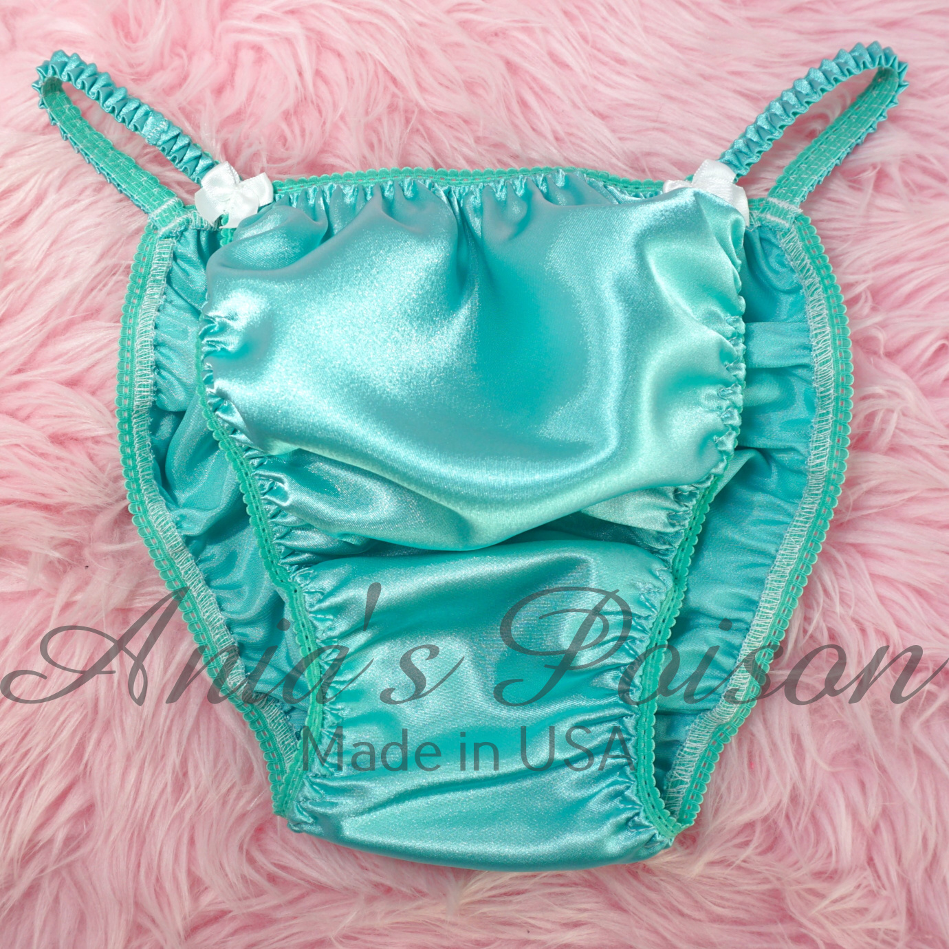 Ania's Poison String Bikini New Shiny Seafoam S - XXL shiny Rare 100% polyester string bikini mens underwear panties