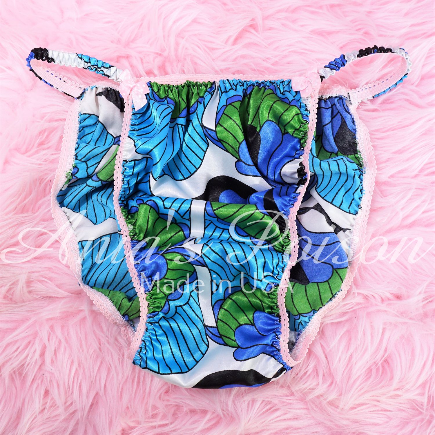 Exclusive Ania's Poison Butter Blue Hippie Print Silky Smooth, Butter Soft floral string bikini panties like Joe the Boxer for Sissy MEN! DEAD STOCK L