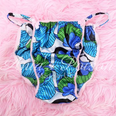 Exclusive Ania's Poison Butter Blue Hippie Print Silky Smooth, Butter Soft floral string bikini panties like Joe the Boxer for Sissy MEN! DEAD STOCK L