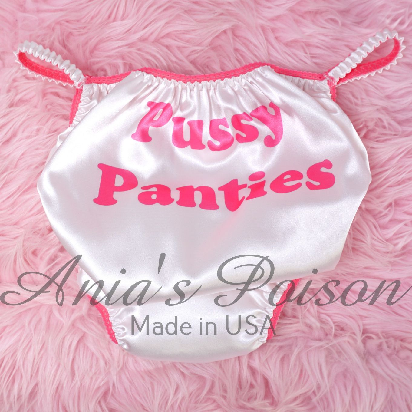Sissy SATIN PUSSY PANTIES Humiliation Panties Front Print shiny wetlook humiliation naughty Men's string bikini sz S-2XL