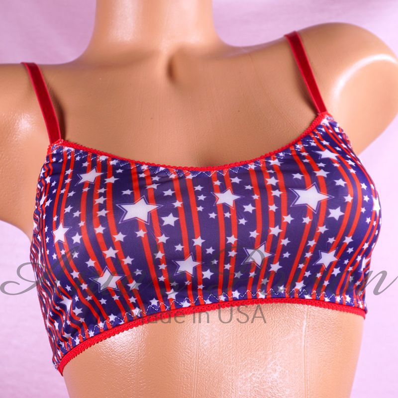 July 4th Red White and Blue Stars Stretch Spandex BRA! size S/M or L/XL or XXL