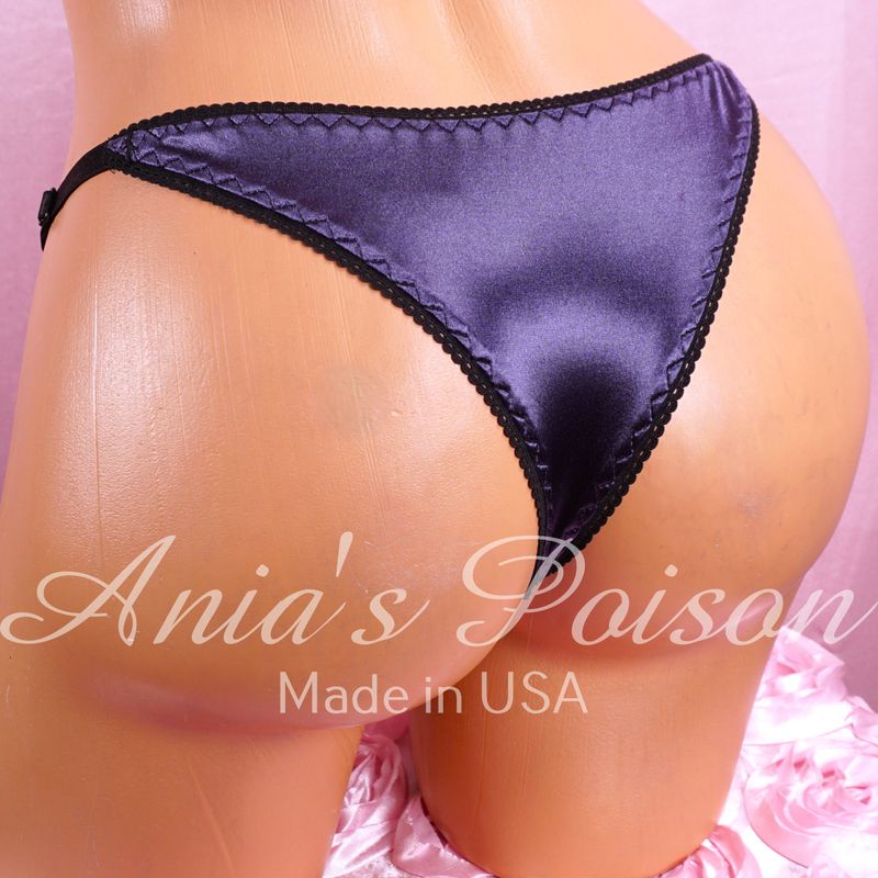 Sexy spandex Stretch Satin Brazilian LYCRA satin shiny adjustable sides Sissy ladies cut Purple Shade panties