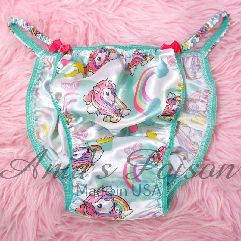 Ania's Poison Rainbow Unicorn Cartoon Character Teal Seafoam blue 100% polyester string bikini sissy mens underwear panties or Set S - XXL Ania's Poison Rainbow Unicorn Cartoon Character Teal Seafoam blue 100% polyester string bikini sissy mens underwear panties or Set S - XXL