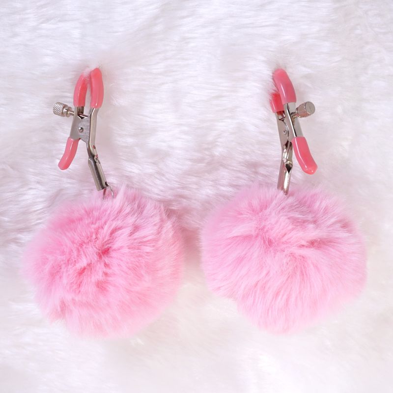 Nipple Clamps Sissy pink pom pom toys adjustable fluffy clamps