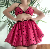 Hot Pink polka Dot taffeta sissy mini slip perfect sweeping CIRCLE skirt OS