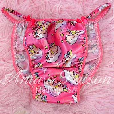 Ania's Poison HOT PINK Unicorn Cartoon Character 100% polyester string bikini sissy mens underwear panties or Set (bra Skirt) S - XXL