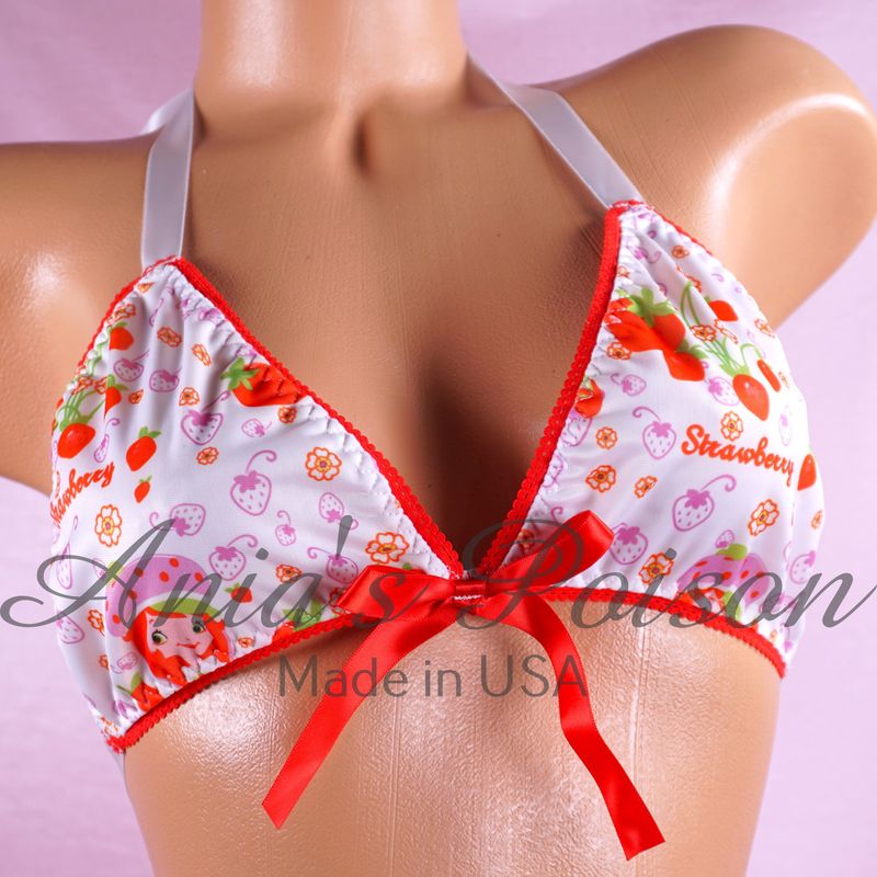 Spandex Strawberry Girl unisex tie up halter triangle OS bra