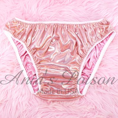 Anias Poison Full bikini cut Pink Gold Metallic Foil front lined SISSY panties for men MANTIES sz M - XXL Deadstock LAST CHANCE