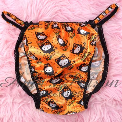 Satin Panties for Men Halloween Print Kitty Cat Kitten 100% polyester SATIN string bikini panties Ania's poison Cut