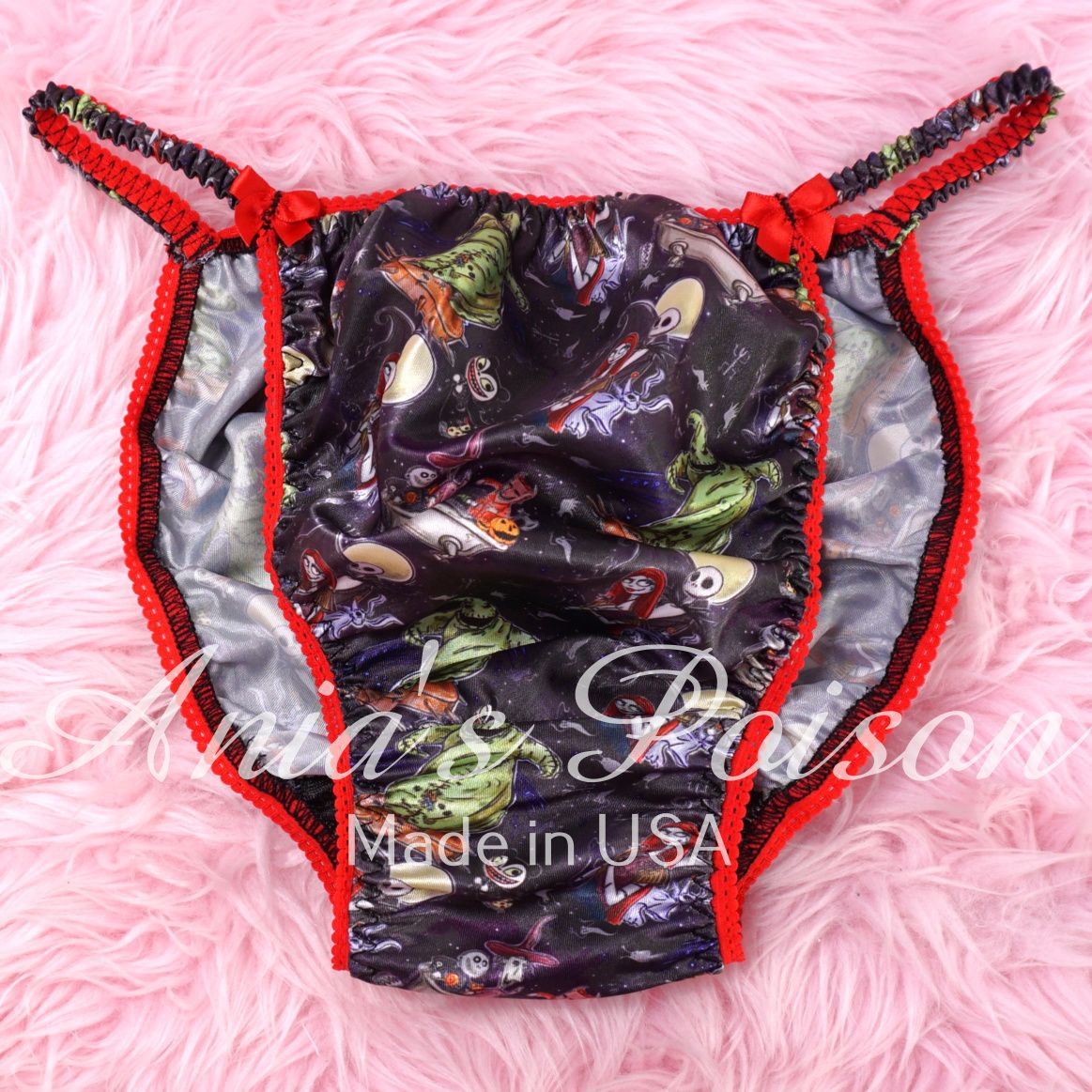 Satin Panties for Men Halloween Jack Sally Nightmare 100% polyester SATIN string bikini panties Ania's poison Cut S - XXL