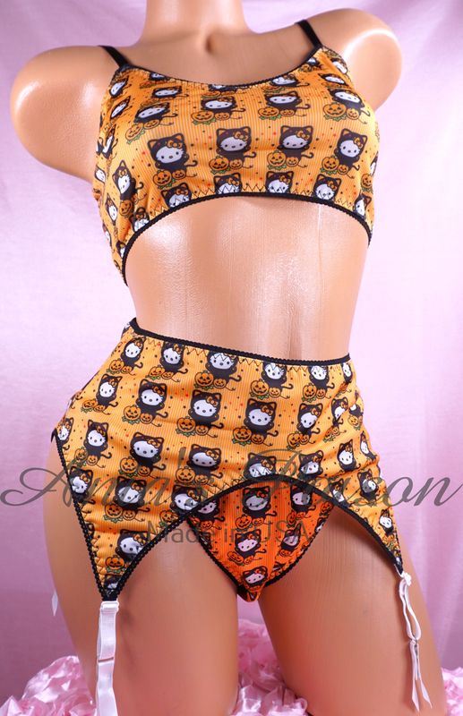 Halloween Orange Kitty Cat Bra or Garter SUPER limited size L/XL or XXL