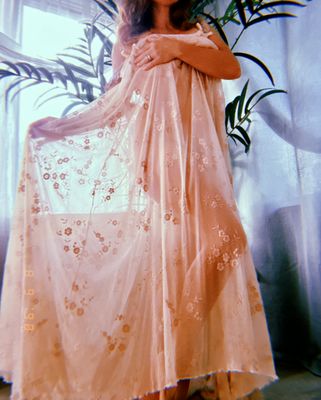 Ania's Poison Vintage style Soft beige LACE nightgown Lacy straps Nightie Peignoir gown OS L XL