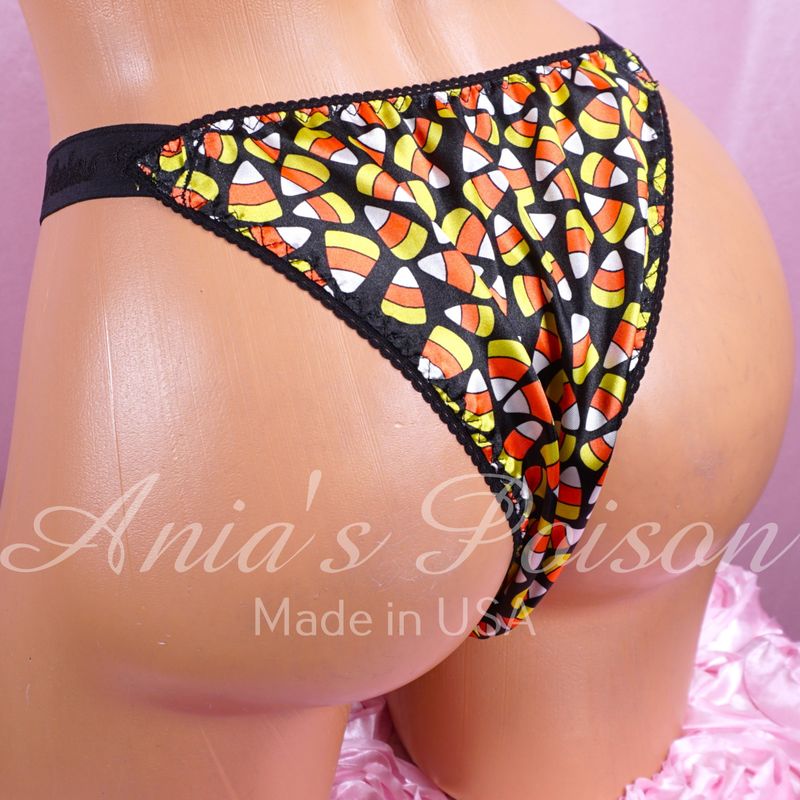 Halloween SATIN CUT MENS Brazilian Candy Corn Half Back Full Sides Cheeky Back bikini Panties S/M or L/XL Lined Front