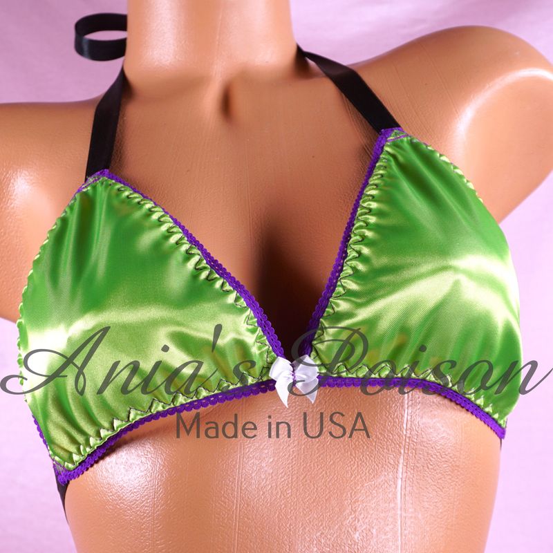 Halloween Beetlejuice satin Triangle SATIN tie up halter triangle OS bra