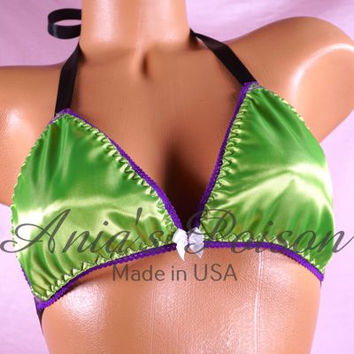Halloween Beetlejuice satin Triangle SATIN tie up halter triangle OS bra