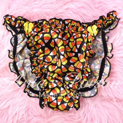 Halloween Candy Corn Ruffle SISSY PANTIES!  Ruffled Frilly girly string bikini Satin mens panties Pink S-XL SUPER LIMITED