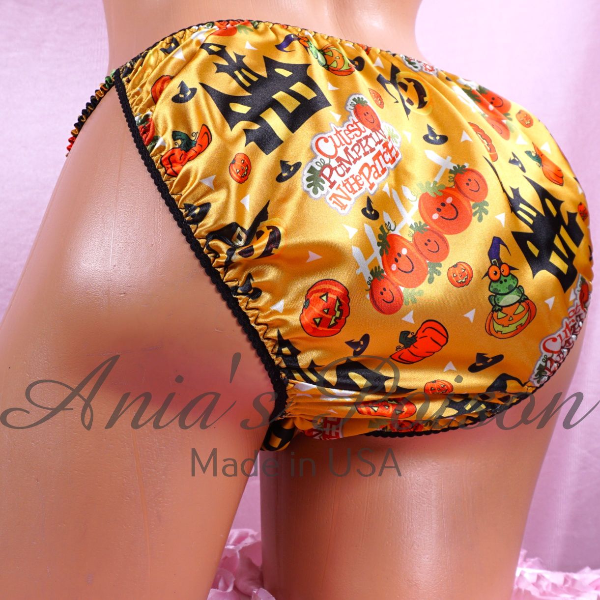 Satin Panties for Men Halloween Cutest Pumpkin 100% polyester SATIN string bikini panties Ania's poison Cut