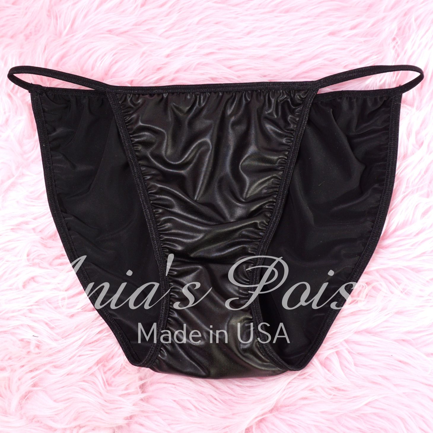 VINYL Lace Duchess Ladies Black panties Classic 80’s Shiny panties