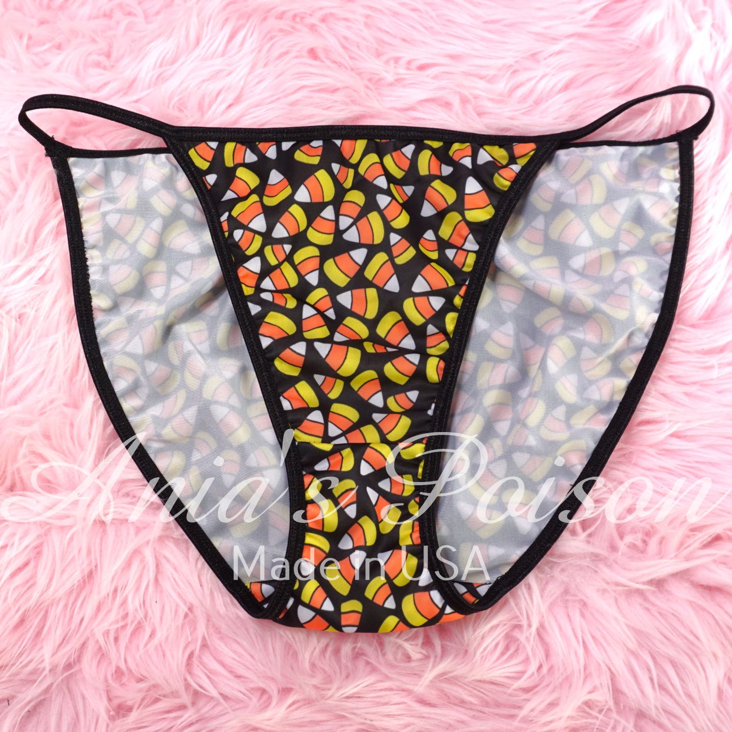 Spandex Lace Duchess Ladies Black panties  -  Classic 80's candy corn panties - String bikini sz 7 ONLY Flash Sale!