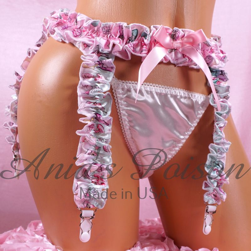 Pink Blue Halloween Ruffled Limited Edition frilly ruffled garter OS