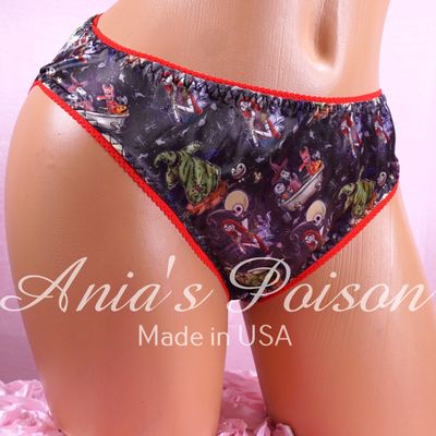 Lace Duchess Classic 80's cut jack skellington print New Full CUT All satin wet look ladies panties sz M L XL