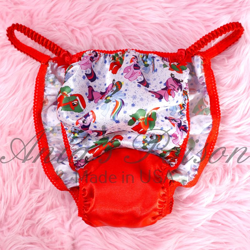 Christmas Ania's Poison sissy MENS SATIN Christmas Ponies wet look Men's Red holiday panties sz S-XXL