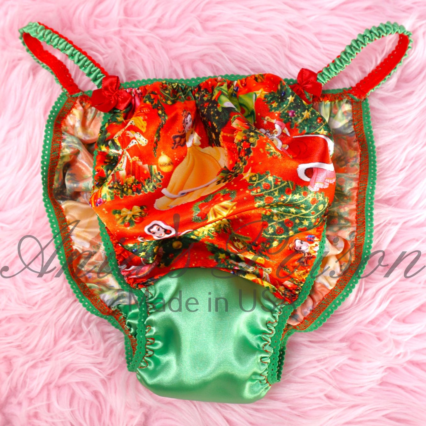 Christmas Ania's Poison sissy MENS SATIN Christmas Princess Green Red wet look Mens holiday panties sz S-XXL
