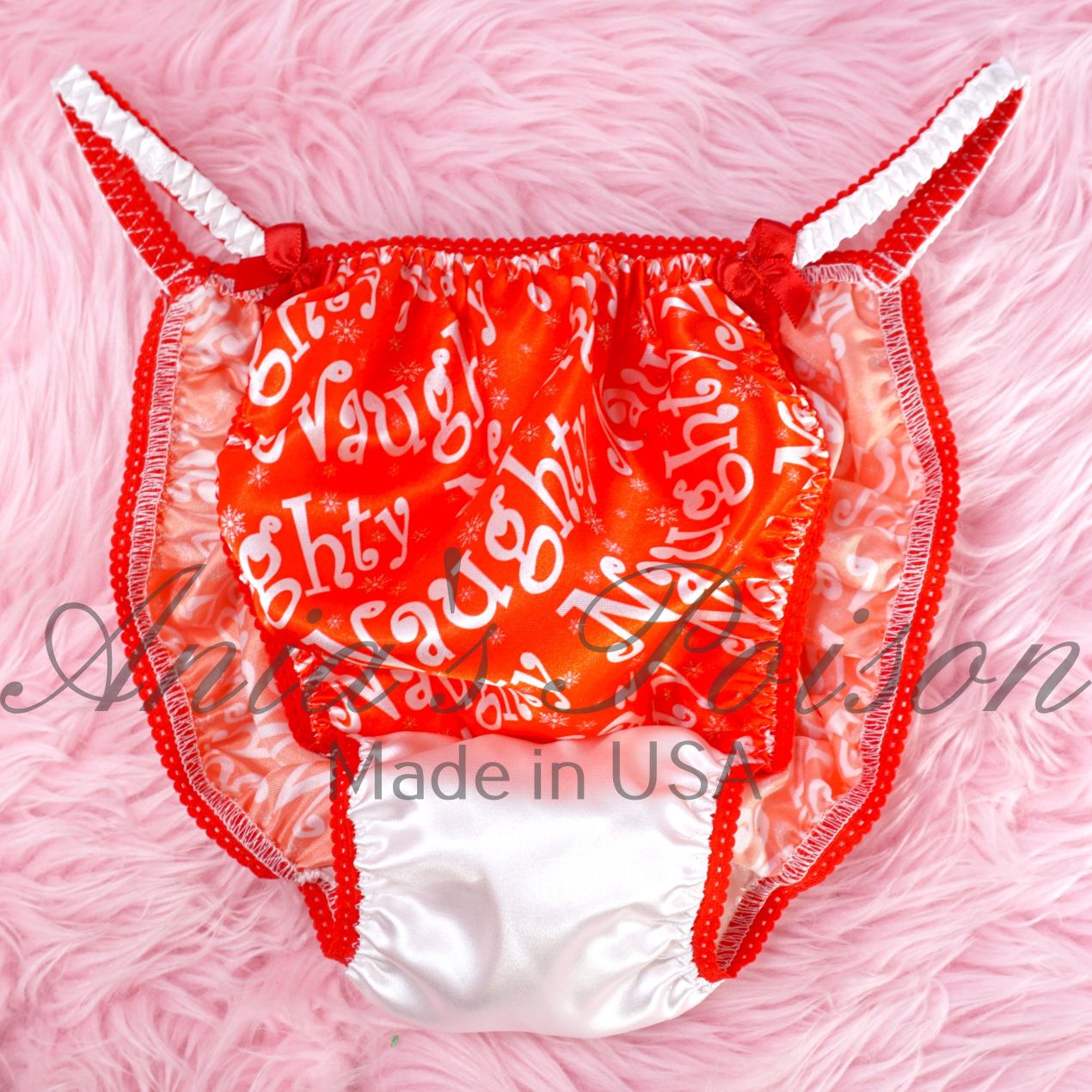 Christmas Ania's Poison sissy MENS SATIN Red Naughty wet look Mens holiday panties sz S-XXL