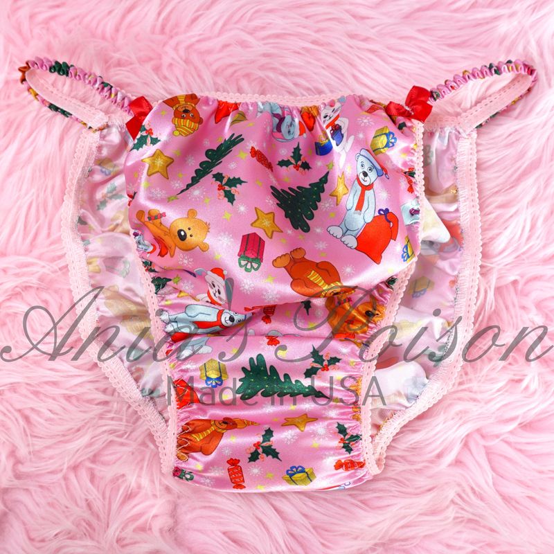 Ania's Poison Christmas Pink Gifts Cute Santa Print 100% polyester silky soft string bikini sissy mens underwear panties