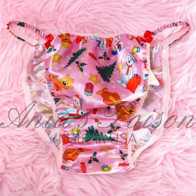 Ania's Poison Christmas Pink Gifts Cute Santa Print 100% polyester silky soft string bikini sissy mens underwear panties