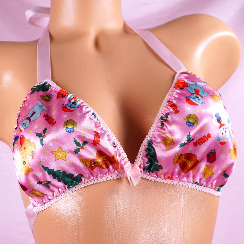 CHRISTMAS Pink Triangle SATIN tie up halter triangle OS bra