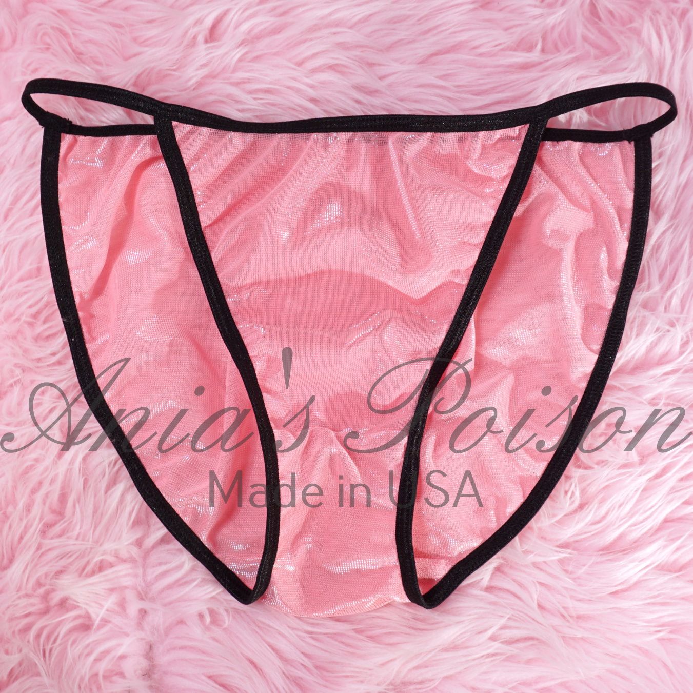 Lace Duchess Classic 80's cut Pink Shimmer sheer mesh stretch panties sz 7 8