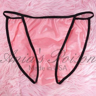 Lace Duchess Classic 80's cut Pink Shimmer sheer mesh stretch panties sz 7 8 Lace Duchess Classic 80's cut Pink Shimmer sheer mesh stretch panties sz 7 8