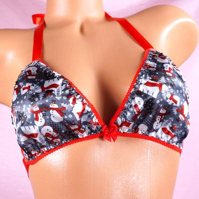 CHRISTMAS Snowman  Triangle SATIN tie up halter triangle OS bra