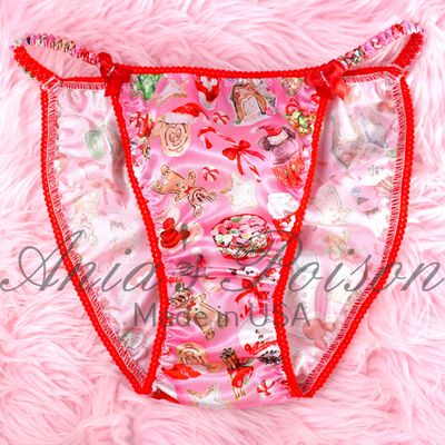 Christmas Satin Panties Lace Duchess sissy panties Pink Treats Classic 80's cut satin wet look WOMEN'S panties sz 5 - 9