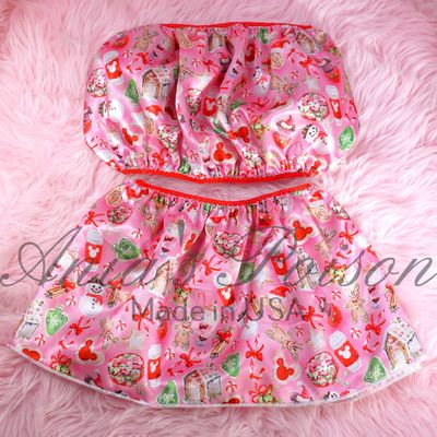 Christmas Pink Treats Ania's Poison Sissy men's SATIN wetlook matching 100% polyester silky soft Bandeau Bra and/or mini Skirt OS