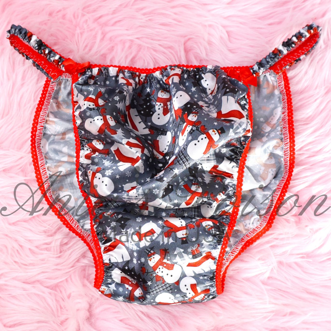Ania&#39;s Poison Christmas Snowman Winter Print 100% polyester silky soft string bikini sissy men&#39;s underwear panties