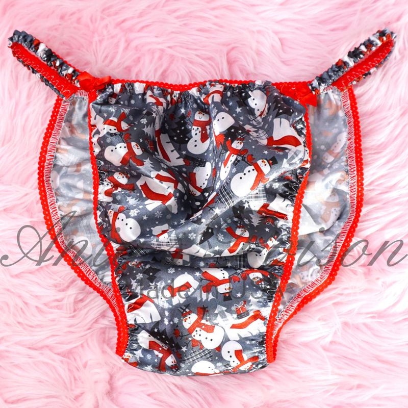Ania's Poison Christmas Snowman Winter Print 100% polyester silky soft string bikini sissy men's underwear panties